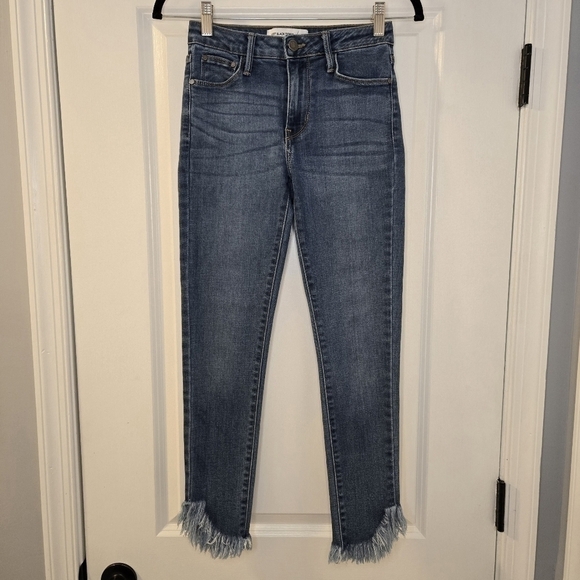 Just Black Denim Flex Waist Mid Rise Jeans with Fringe Ankles Hems Size 24 - Picture 1 of 15